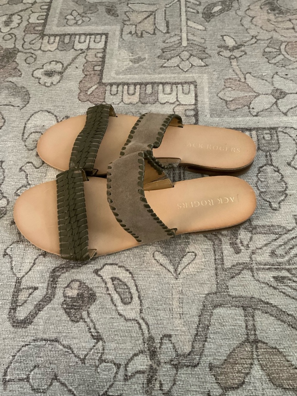 Jack Rogers Olive Brown Two-Strap Woven Slide Sandals - Picture 2 of 4